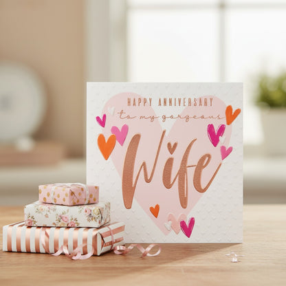 Luxury Anniversary Card for Wife | Rose Gold Foil Hearts | Abacus Cards | Blank Inside