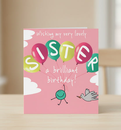 Lucilla Lavender Sister Birthday Card | Colourful Balloon Birthday Card