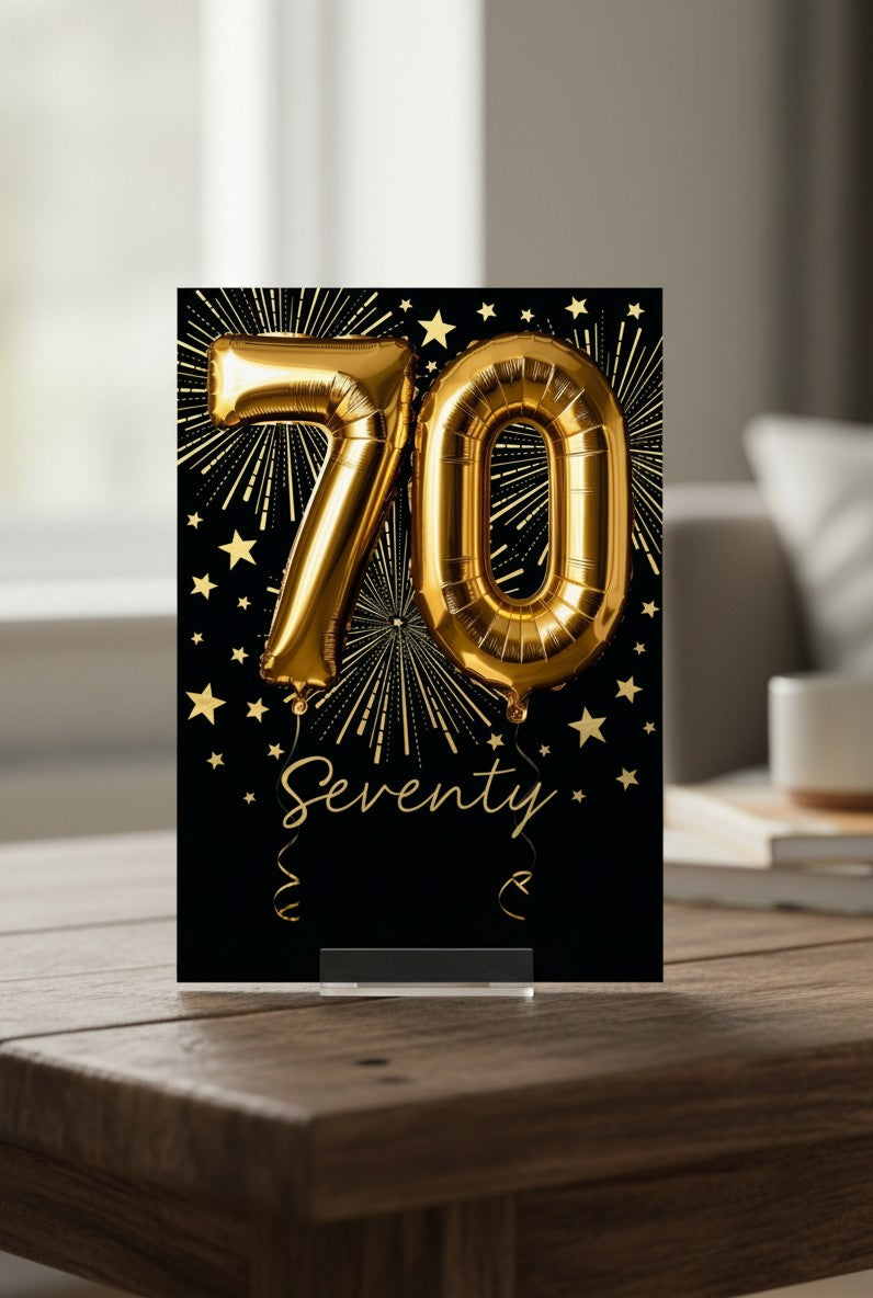 Abacus 70th Birthday Card | Luxury Gold Foil Balloon Milestone Birthday Card
