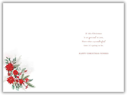 Inside of Special Mum Christmas card with printed festive verse