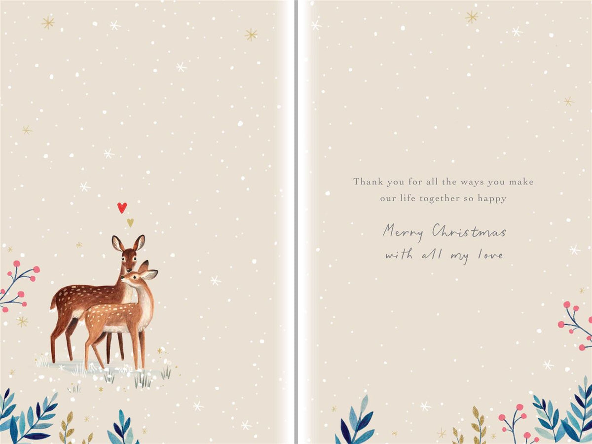 Inside Paperlink One I Love Christmas card with deer and romantic Christmas verse
