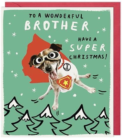 Front of Paperlink Wonderful Brother Christmas card with superhero dog
