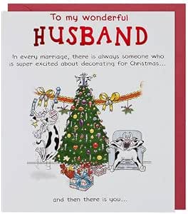 Front of Paperlink funny wonderful husband Christmas card with Christmas tree