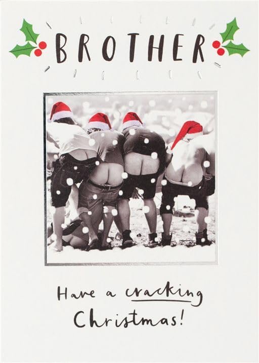 Paperlink funny Brother Christmas card front reading Have a cracking Christmas with humorous Santa hat photograph
