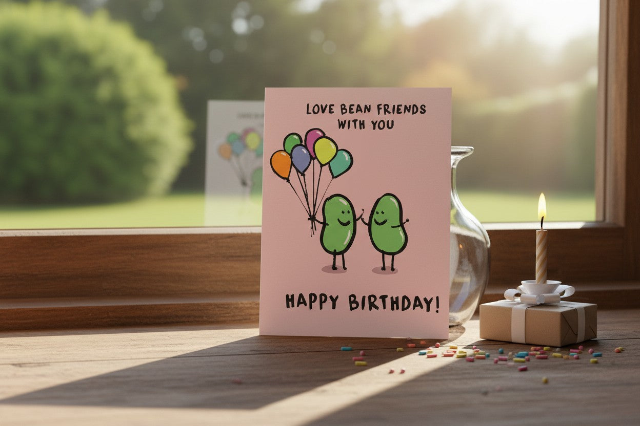 Love Bean Friends With You Funny Birthday Card | Cute Friendship Birthday Card