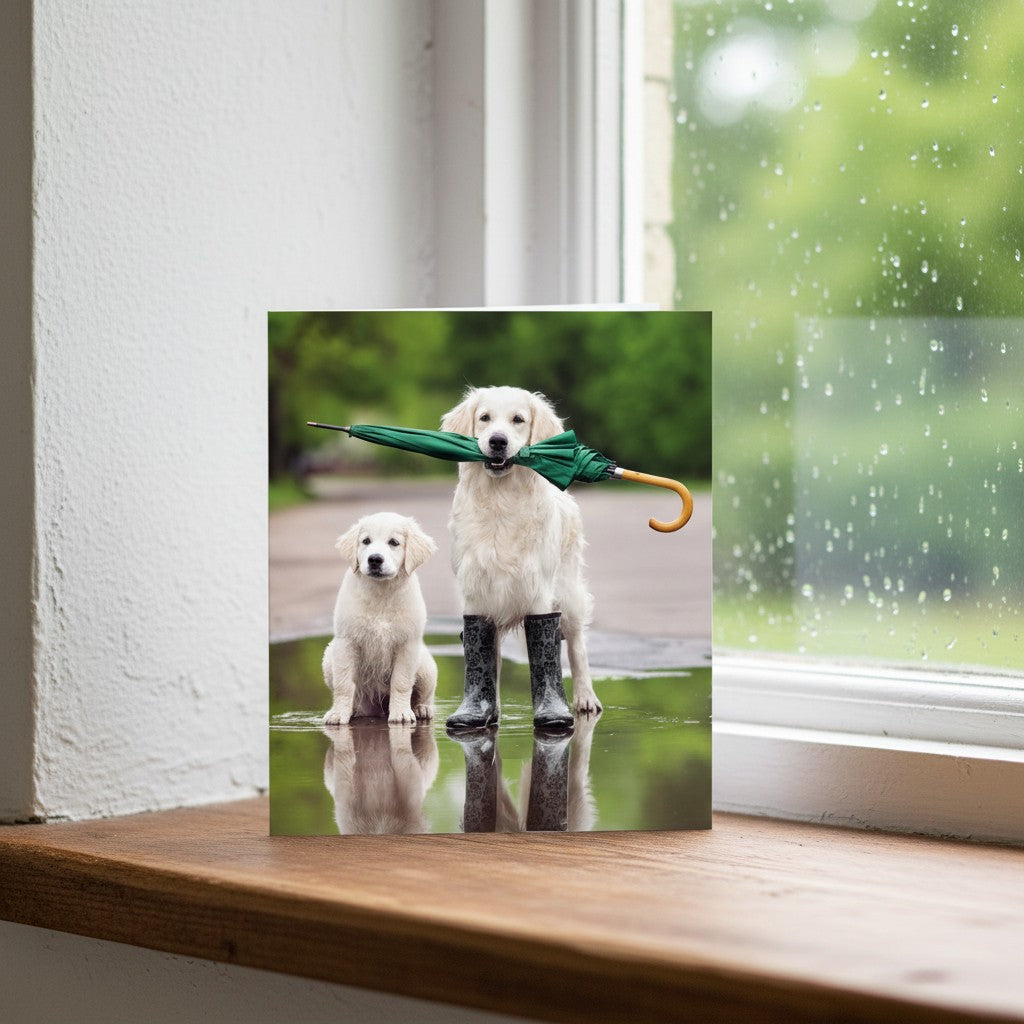 Golden Retriever & Puppy Blank Greeting Card | Abacus Cards