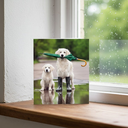 Golden Retriever & Puppy Blank Greeting Card | Abacus Cards