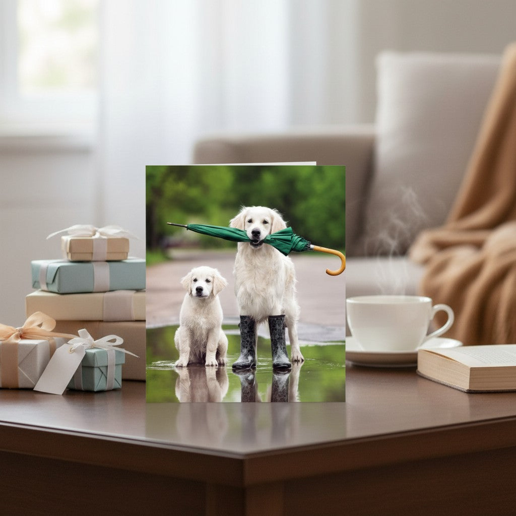 Golden Retriever & Puppy Blank Greeting Card | Abacus Cards