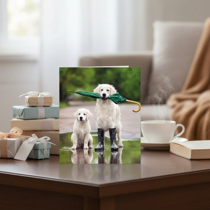 Golden Retriever & Puppy Blank Greeting Card | Abacus Cards