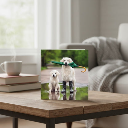 Golden Retriever & Puppy Blank Greeting Card | Abacus Cards