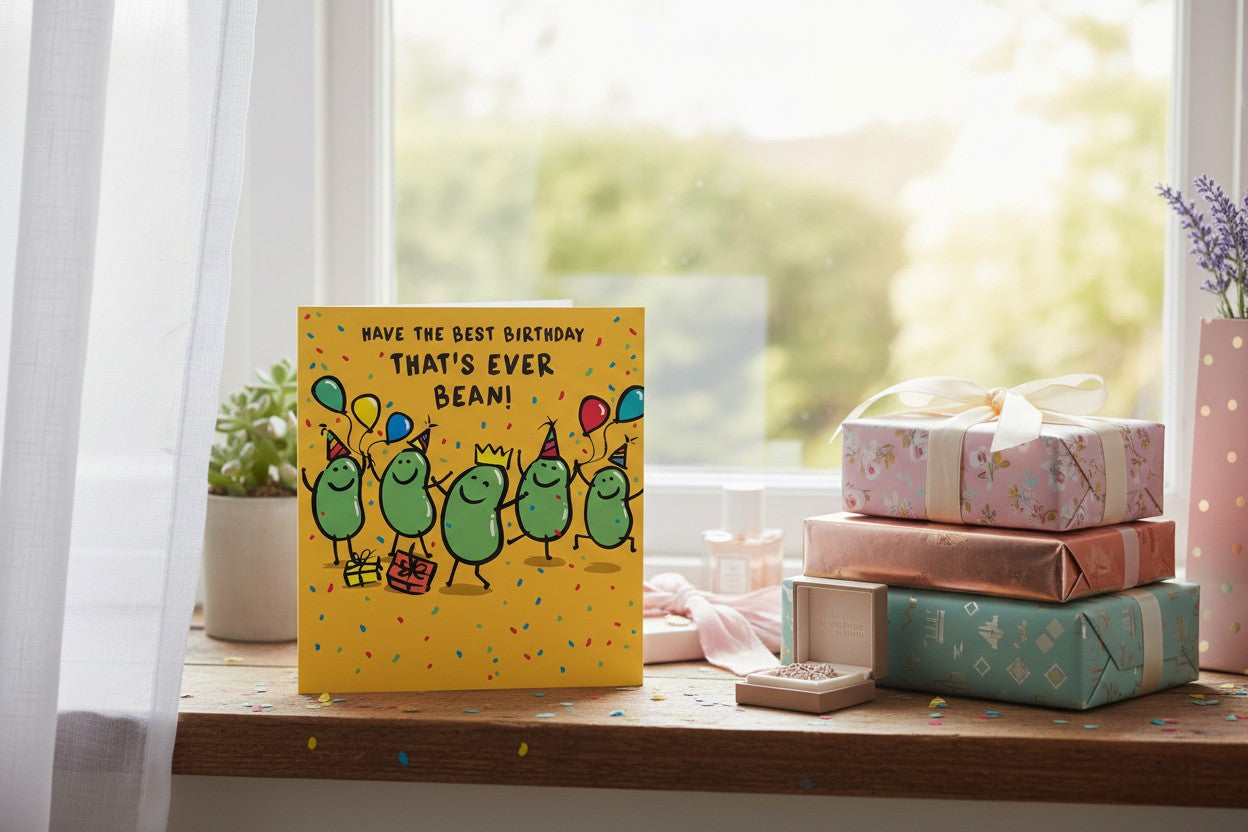 Funny Birthday Card – "That's Ever Bean!" Bean Pun Birthday Greeting Card