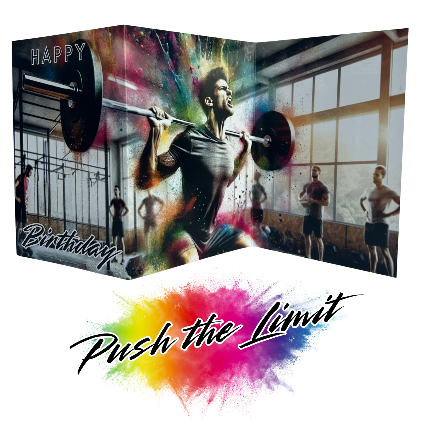 Push the Limit Gym Birthday Card – Fitness Weightlifting Trifold Birthday Card – Envelope Free Greeting Card