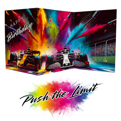 Racing Car Birthday Card Eco Friendly Trifold Self Sealing Keepsake Card