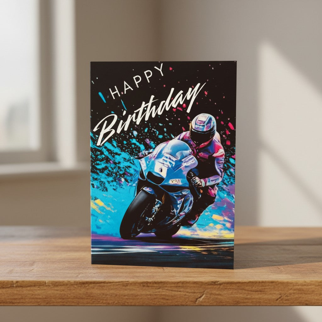 Bare Cards Push The Limit Superbikes Birthday Card – Trifold Envelope-Free Greeting Card