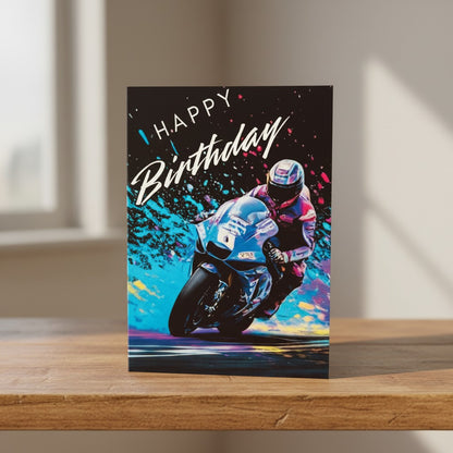 Bare Cards Push The Limit Superbikes Birthday Card – Trifold Envelope-Free Greeting Card
