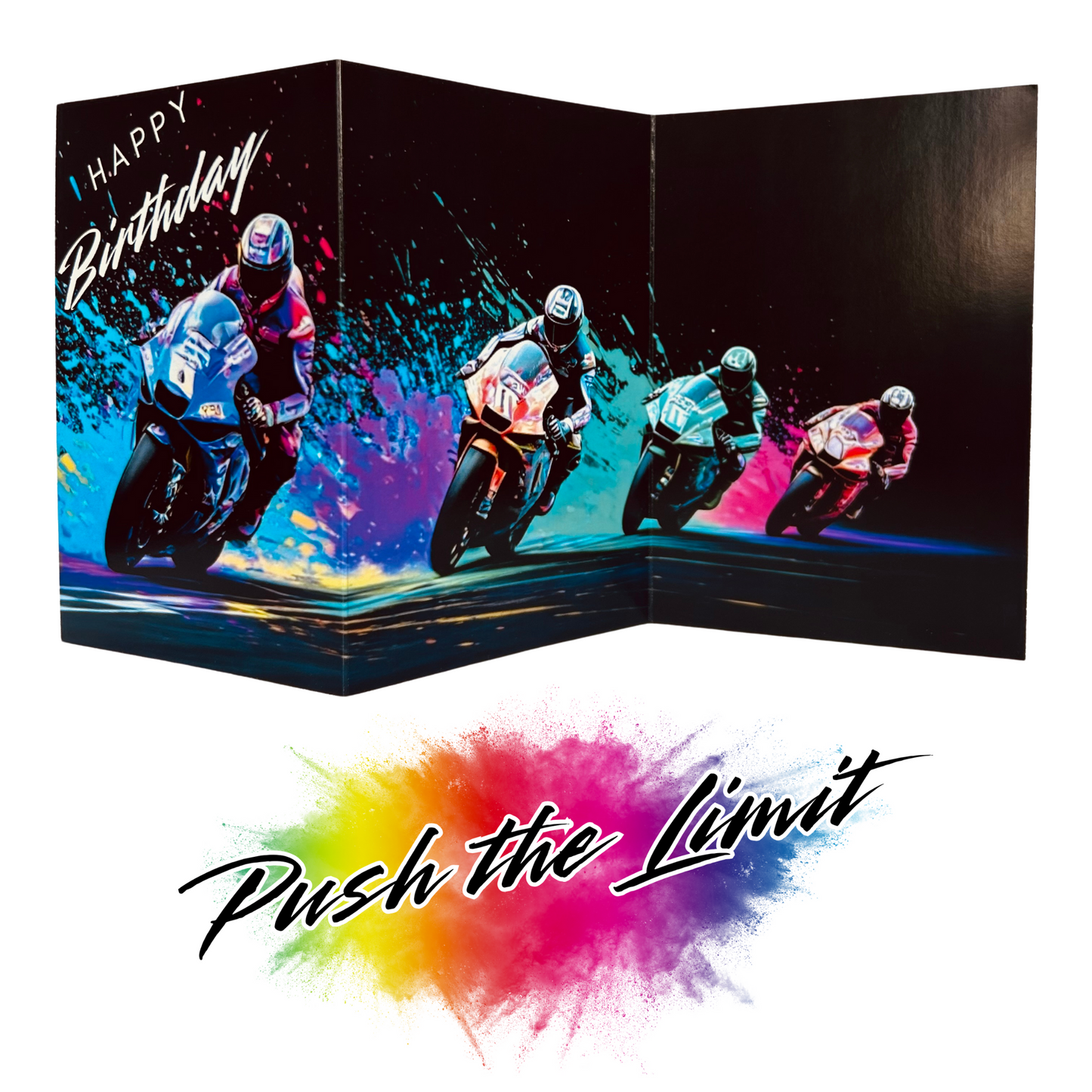 Bare Cards Push The Limit Superbikes Birthday Card – Trifold Envelope-Free Greeting Card