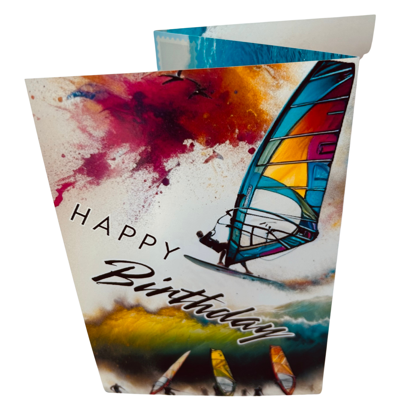 Bare Cards Windsurfing Birthday Card – Trifold Keepsake Card & Gift In One