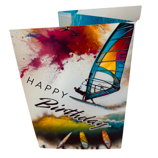 Bare Cards Windsurfing Birthday Card – Trifold Keepsake Card & Gift In One