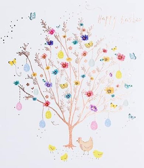 Happy Easter Greeting Card - Gold Foil Colourful Tree