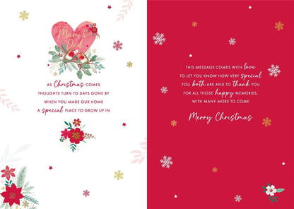 Inside of Mum and Dad Christmas card with sentimental verse and Merry Christmas message