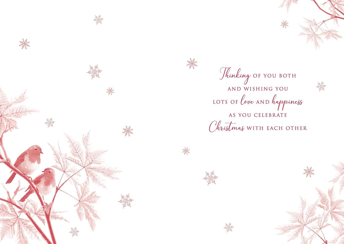 Inside of Daughter and Son-in-Law Christmas card with printed verse and robin illustrations