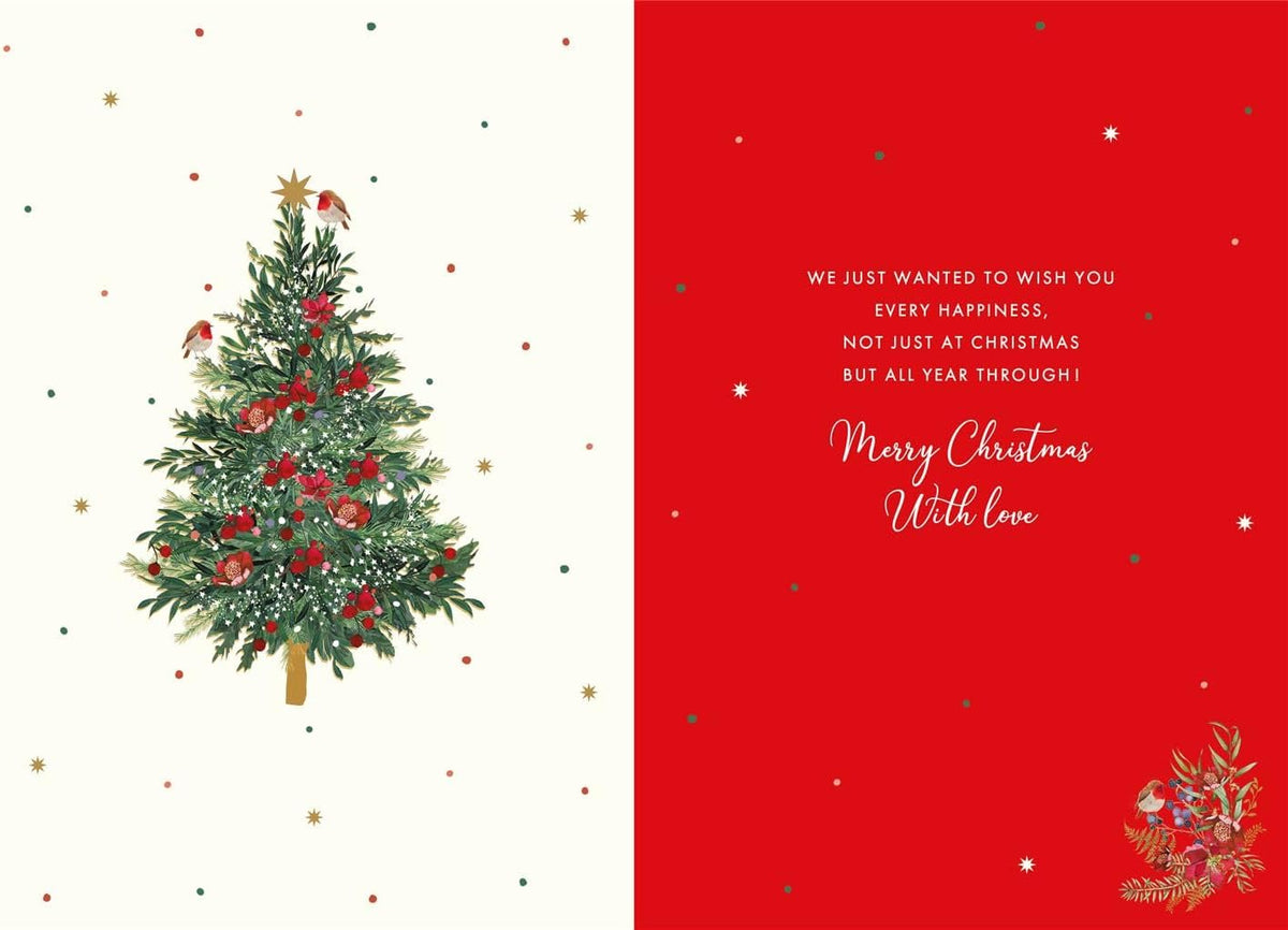 Inside of From All of Us Christmas card showing printed festive greeting