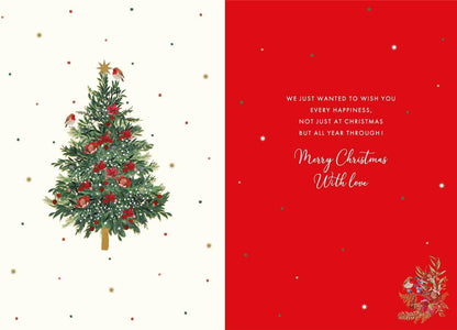 Inside of From All of Us Christmas card showing printed festive greeting
