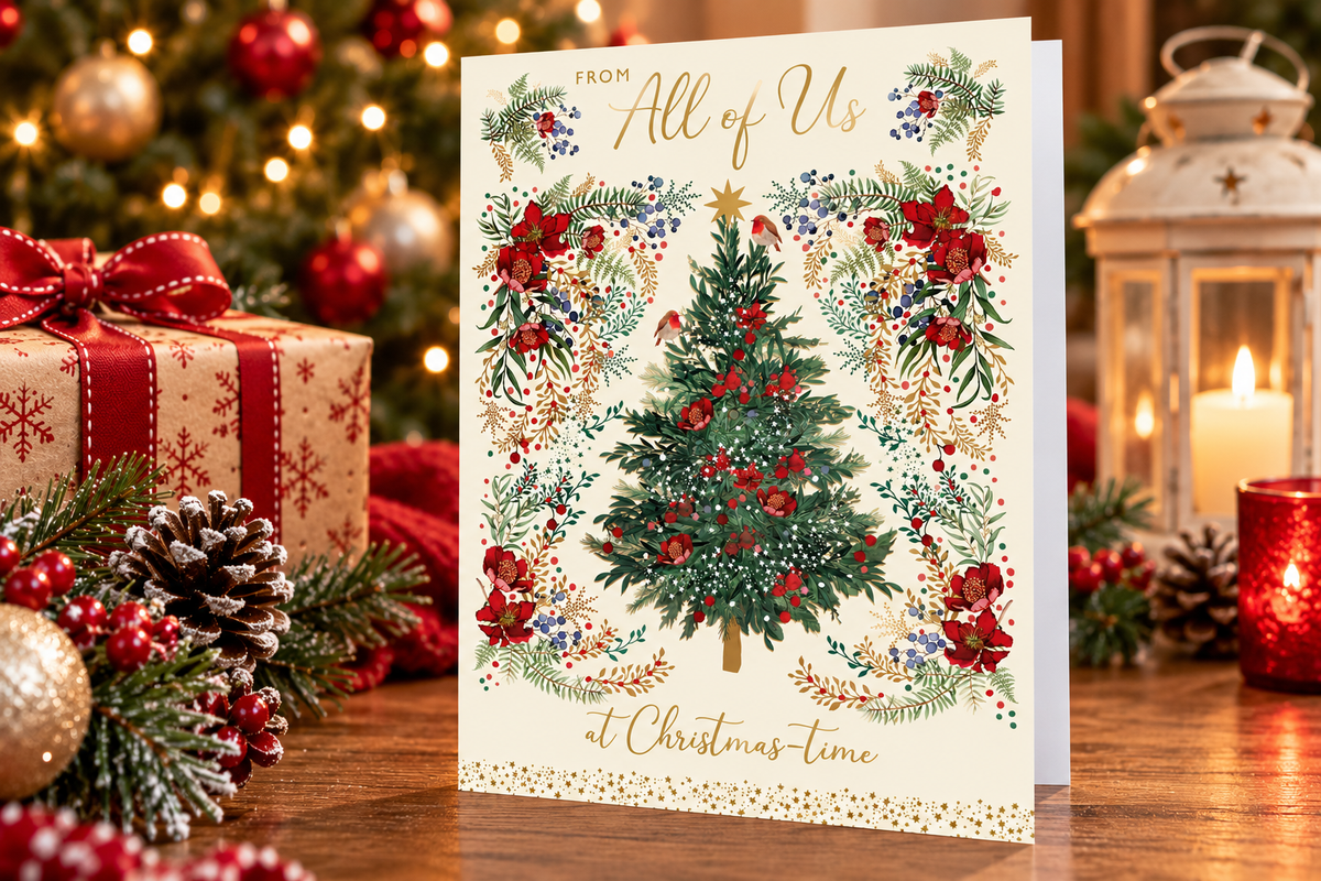 Nigel Quiney From All of Us Christmas card in festive home setting