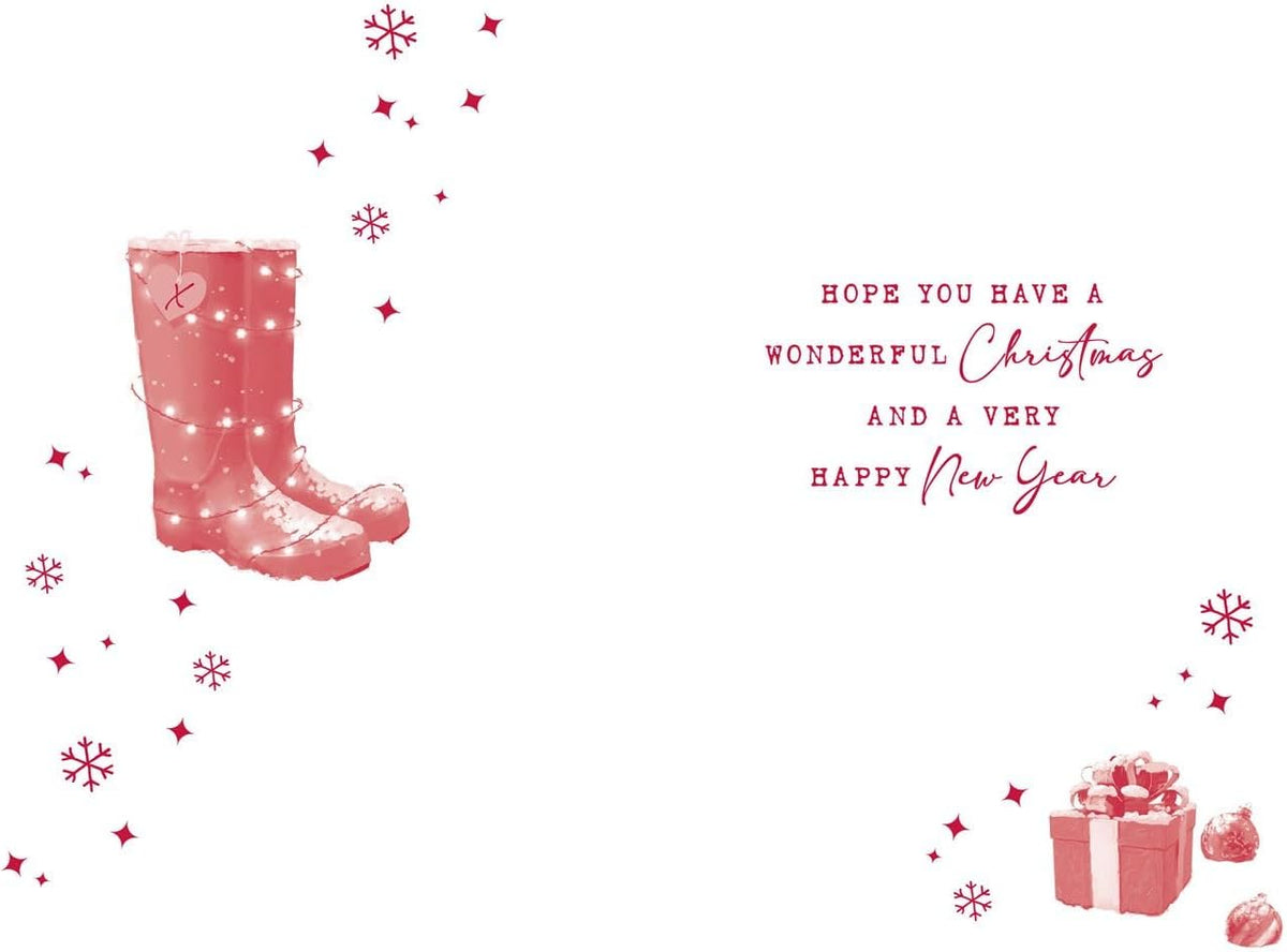 Inside greeting of Nigel Quiney Christmas card wishing a wonderful Christmas and Happy New Year