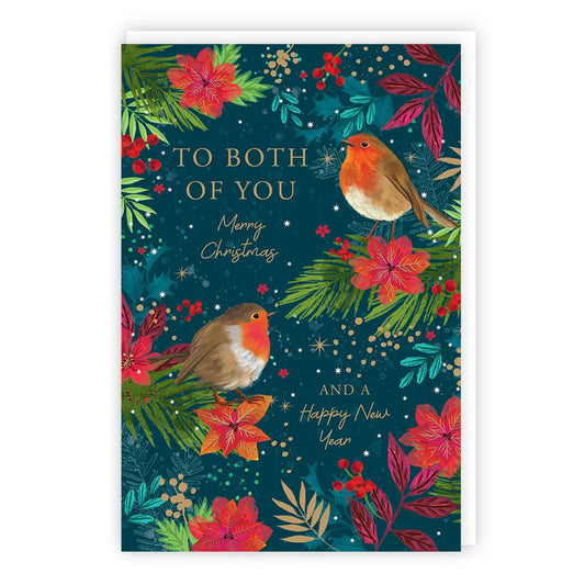 Tracks Publishing XS769 To Both of You Christmas card with robins and poinsettias