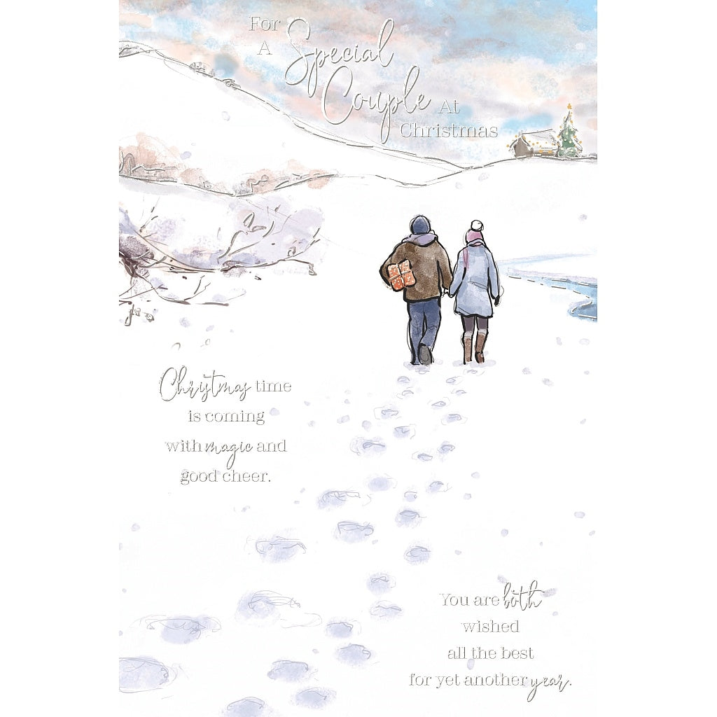 Christmas Card, For A Special Couple, Silver Foiling, Winter Scene