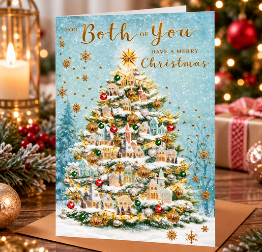 Abacus For Both of You Christmas card displayed in a warm festive Christmas setting