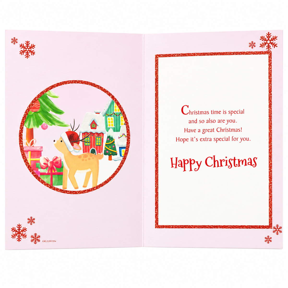 Inside of Baby's First Christmas card showing the full Christmas verse and reindeer scene