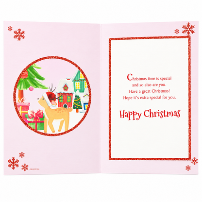 Inside of Baby's First Christmas card showing the full Christmas verse and reindeer scene