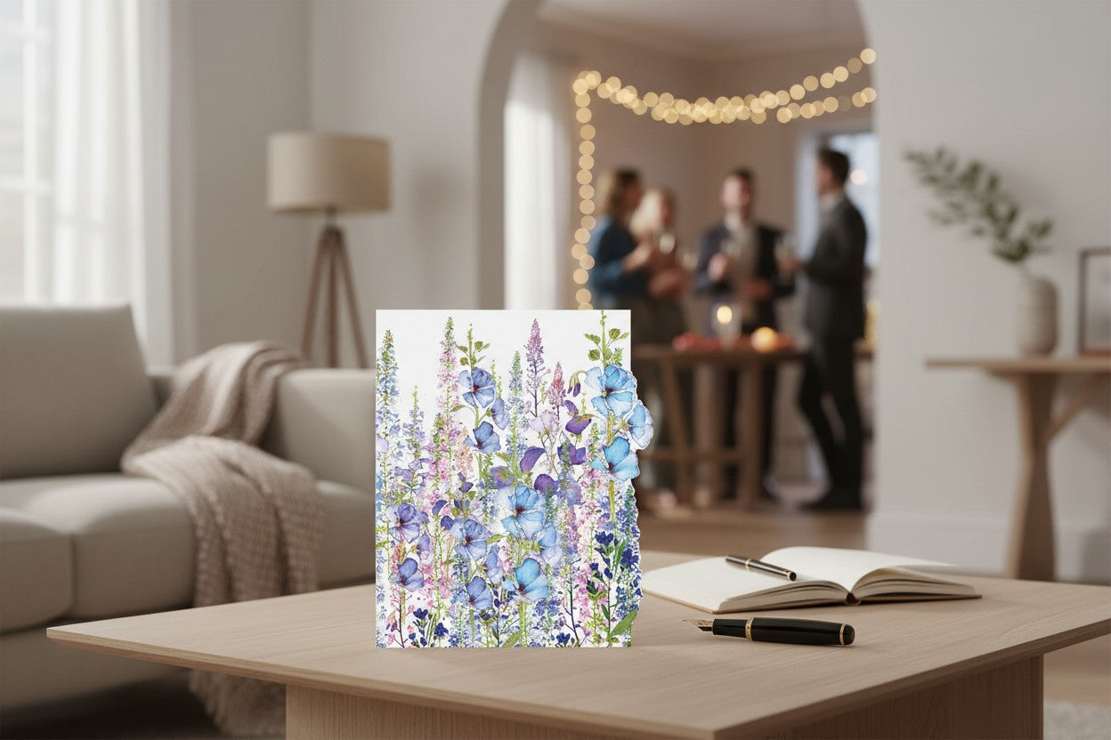 Nigel Quiney Floral Blank Card for Her – Blue & Lilac Flowers