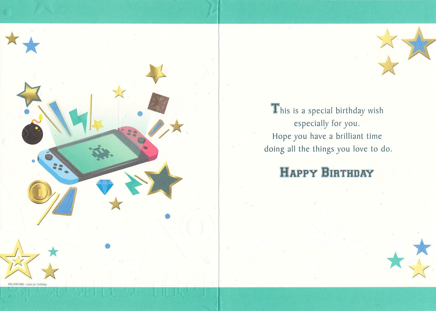 Made To Be Treasured 8th birthday card featuring a colourful gaming console design and printed birthday message