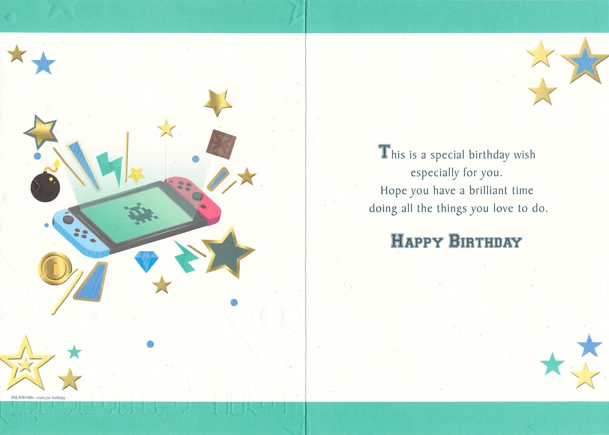 Made To Be Treasured 8th birthday card featuring a colourful gaming console design and printed birthday message