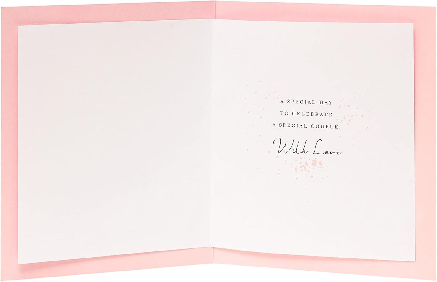 Made To Be Treasured anniversary card for daughter and son-in-law, showing the inside with pink accents and text.