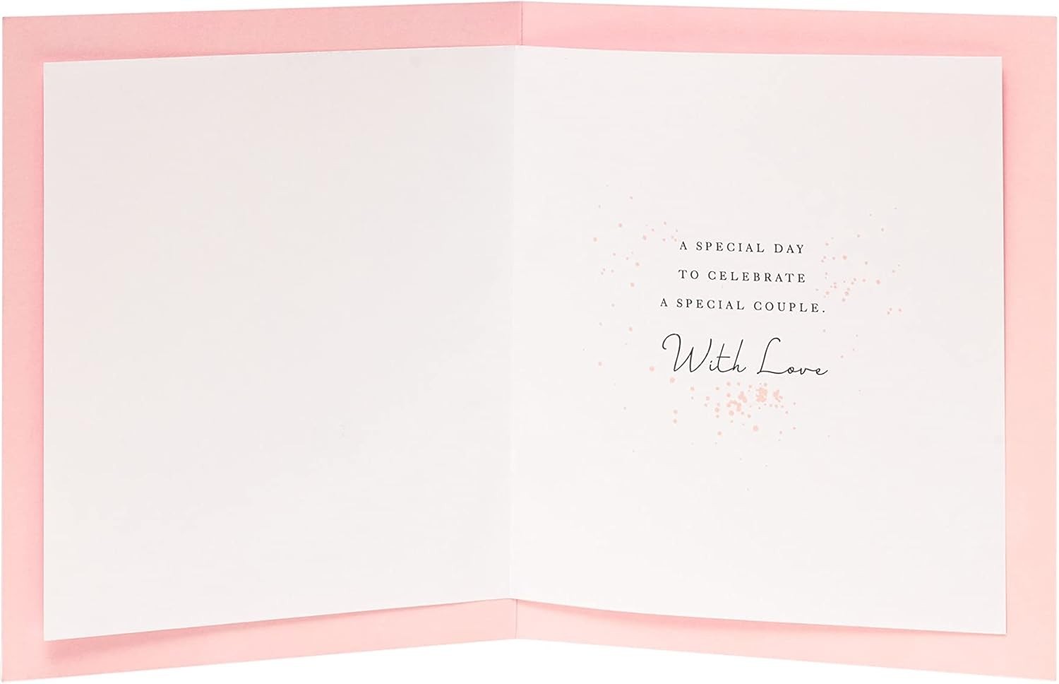 Made To Be Treasured anniversary card for daughter and son-in-law, showing the inside with pink accents and text.