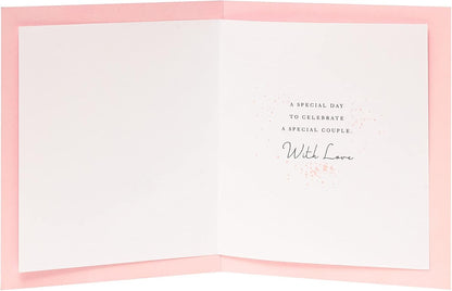 Made To Be Treasured anniversary card for daughter and son-in-law, showing the inside with pink accents and text.