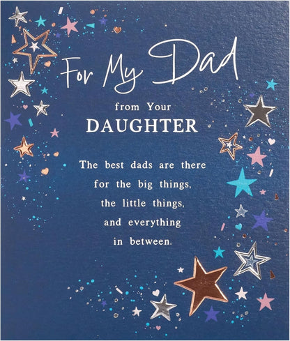 Made To Be Treasured sentimental birthday card for Dad from Daughter with navy blue background and foil star design.