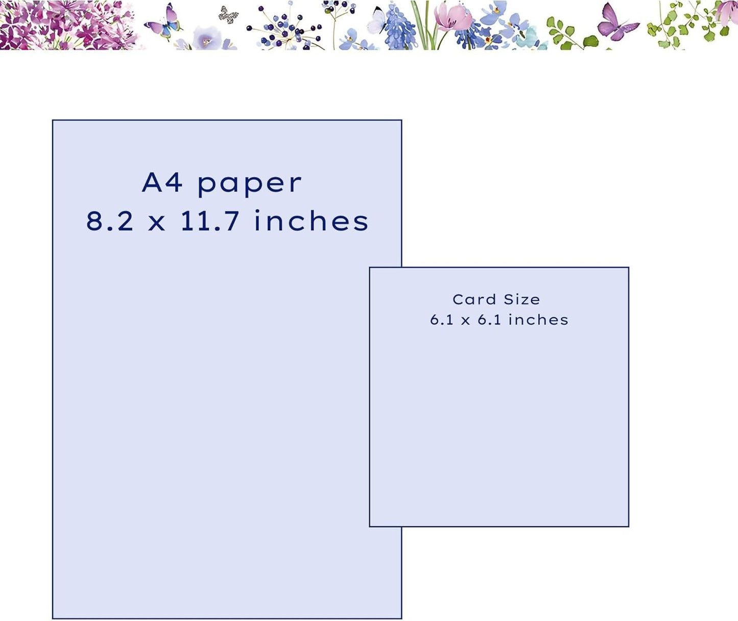 Made To Be Treasured greeting card with blue allium, wildflowers, butterflies, and gold foil details. Card size 6.1 x 6.1 inches.