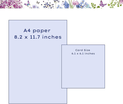 Made To Be Treasured greeting card with blue allium, wildflowers, butterflies, and gold foil details. Card size 6.1 x 6.1 inches.