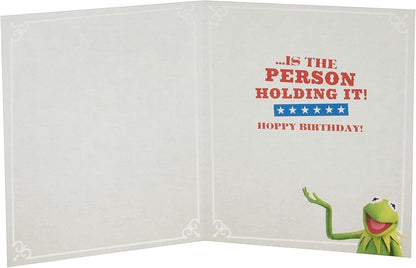 Made To Be Treasured Kermit the Frog birthday card with text "...IS THE PERSON HOLDING IT! HOPPY BIRTHDAY!"