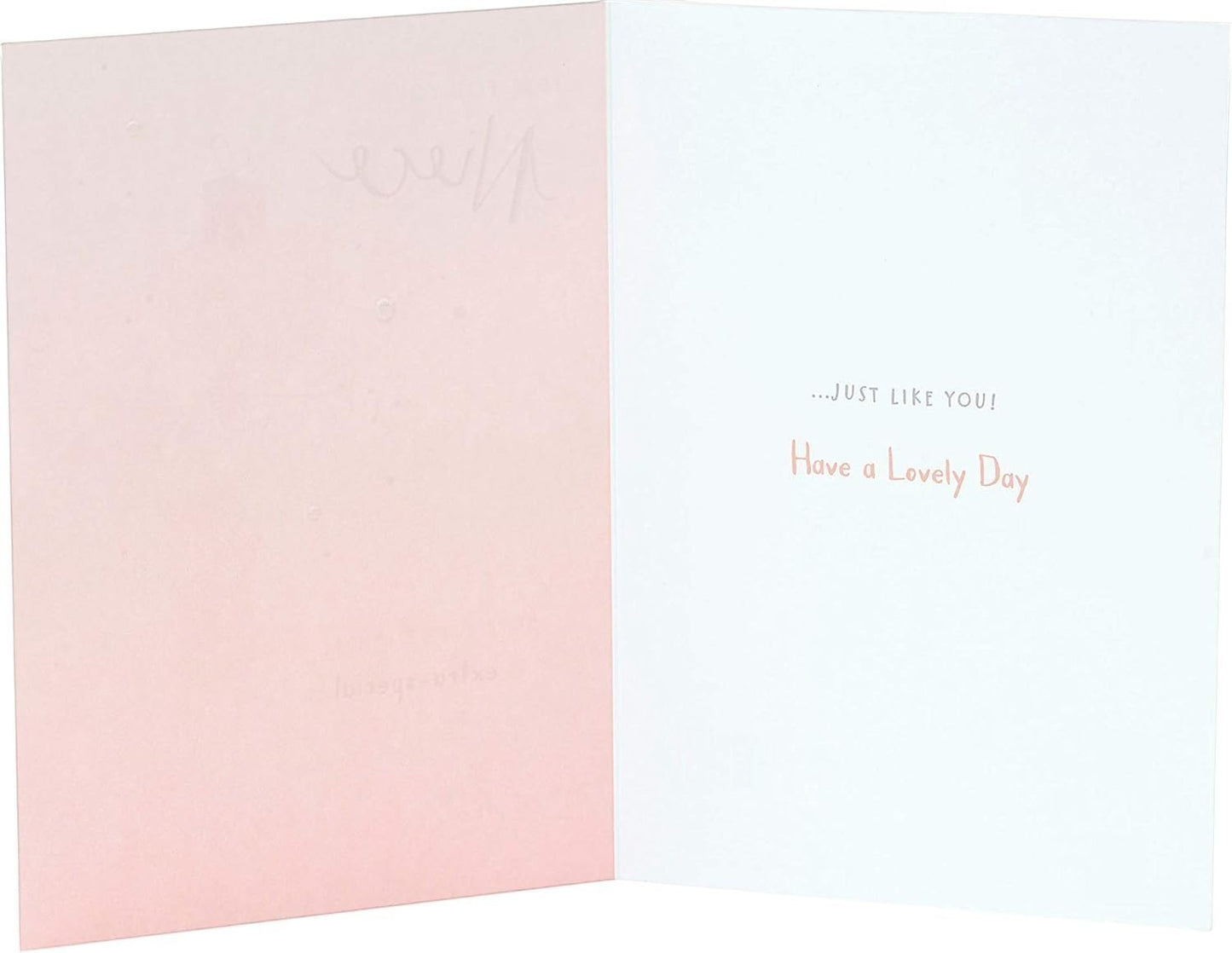 Made To Be Treasured niece birthday card with teddy bear and gifts, pink and white.