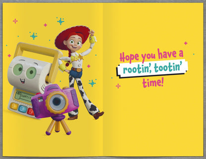 Made To Be Treasured Toy Story birthday card for daughter featuring Jessie and the message Hope you have a rootin' tootin' time!