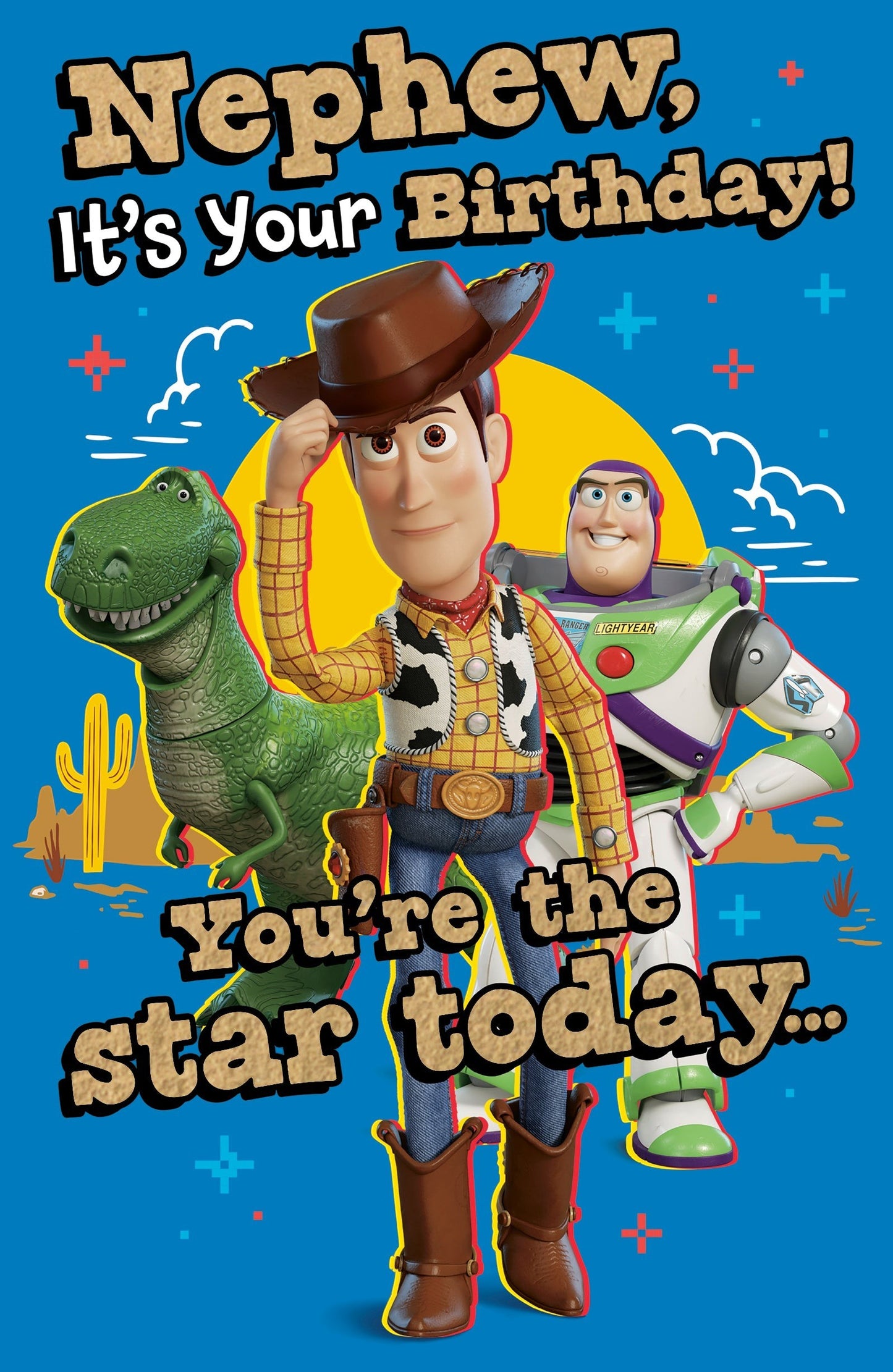 Made To Be Treasured Disney Pixar Toy Story birthday card for a nephew featuring Woody, Buzz Lightyear, and Rex.