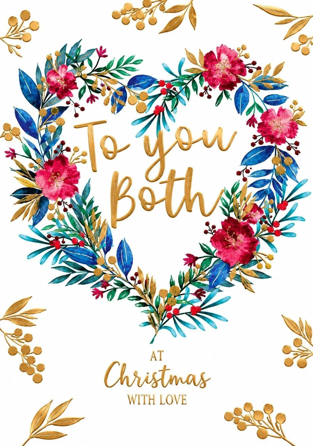 Front of Otter House To You Both at Christmas with Love card with floral heart and gold text