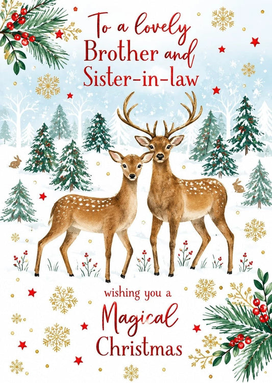 Otter House Brother and Sister-in-law Magical Christmas card with deer and snowflakes