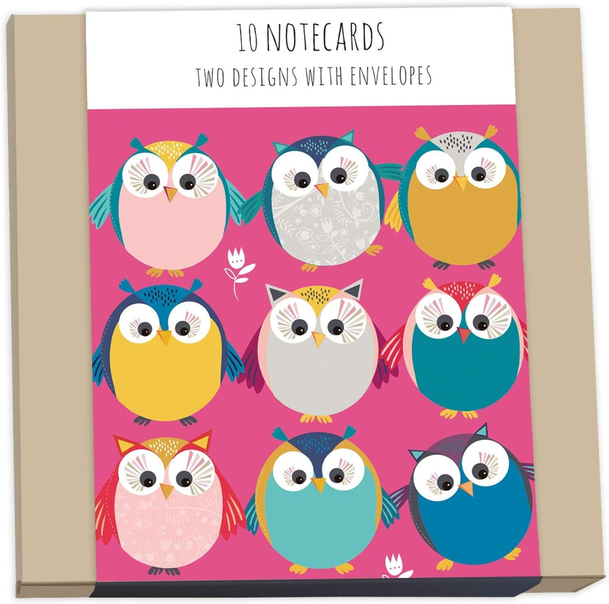 Pack of 10 Otter House owl notecards in two designs with envelopes